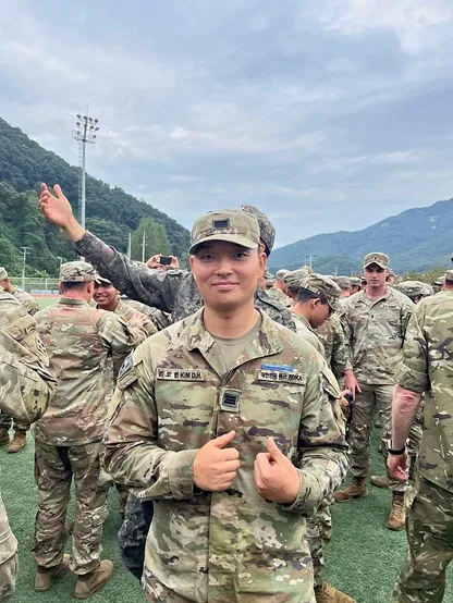 Doheon Kim after earning the Expert Infantryman Badge